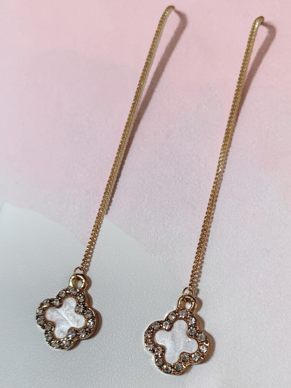 New Clover Dangle Drop Earrings In Mother Of Pearl With Crystal Accents
